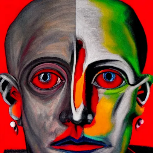 Prompt: intricate five crimson spectral skywalker facial portrait by pablo picasso, oil on canvas, hdr, high detail, photo realistic, hyperrealism, matte finish, high contrast, 3 d depth, centered, masterpiece, vivid and vibrant colors, enhanced light effect, enhanced eye detail, artstationhd