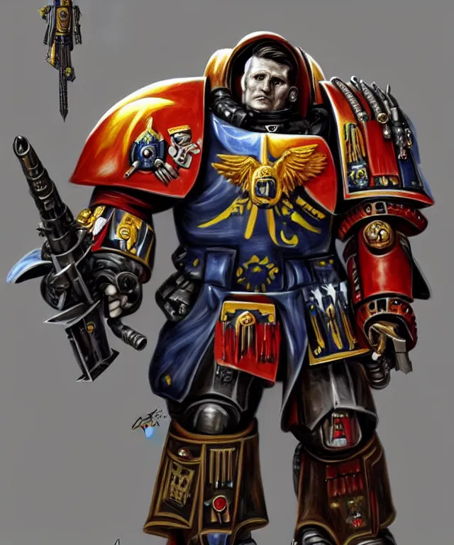 Image similar to Keir Starmer as a Warhammer 40k Space Marine, portrait, highly detailed, intricate, concept art, artstation