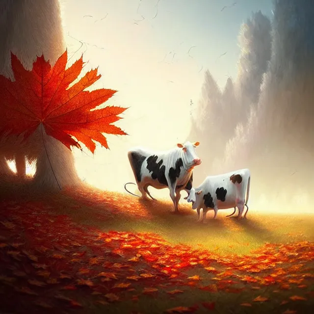 Prompt: epic professional digital art of ((((🐄 !!!!🐭 !!!!🍁, best on artstation, cgsociety, wlop, cosmic, epic, stunning, gorgeous, much detail, much wow, masterpiece