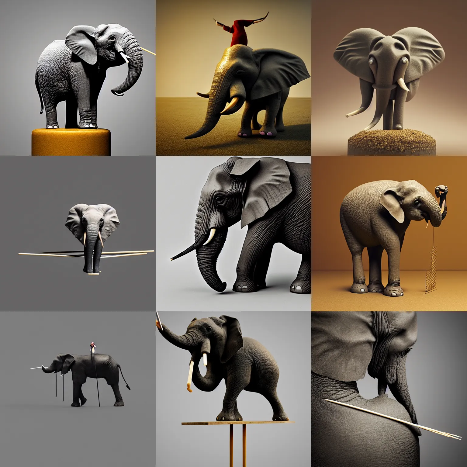 Prompt: an elephant balancing on a toothpick, octane render award winning