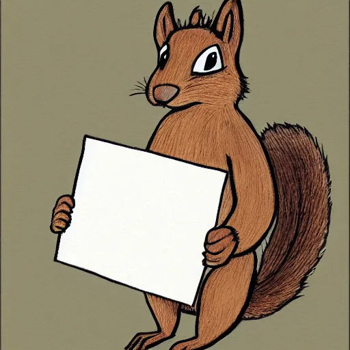 Prompt: a cartoon picture of a squirrel holding a piece of paper, a fine art painting by pamphilus, deviantart contest winner, furry art, furaffinity, flat shading, contest winner