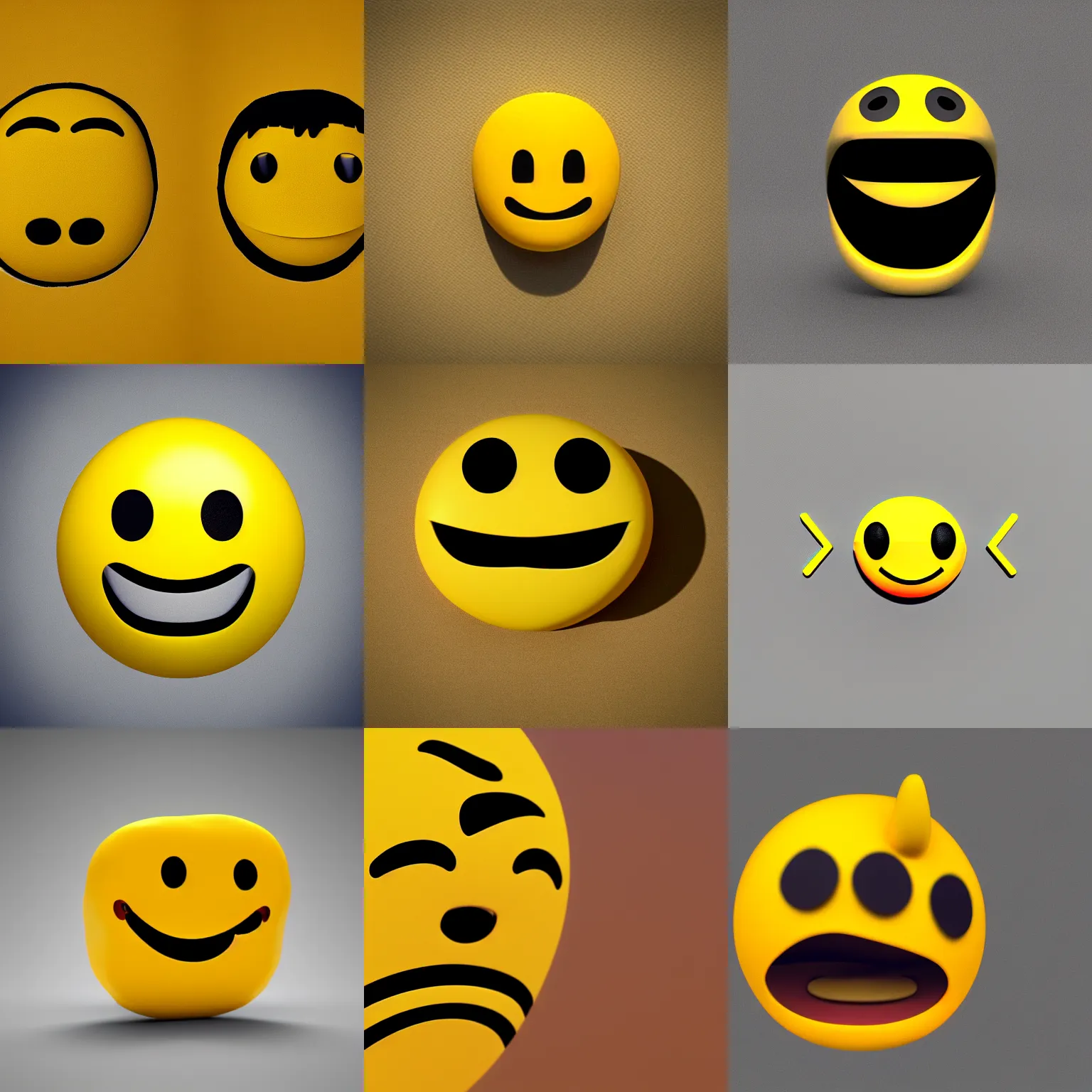 Prompt: single IOS yellow smiling emoji, 3D render, Blender