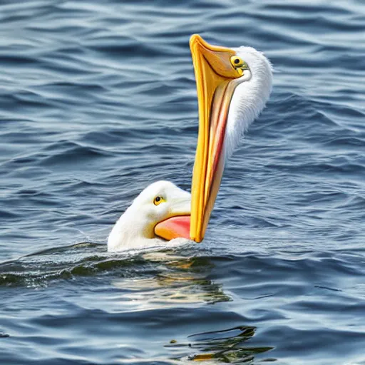 Image similar to awardwinning nature photography portrait of a white pelican in full flight above the ocean as seen from below. extremely highly detailed beak