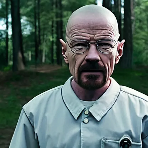 Image similar to A still of Walter White as Eleven in Stranger Things