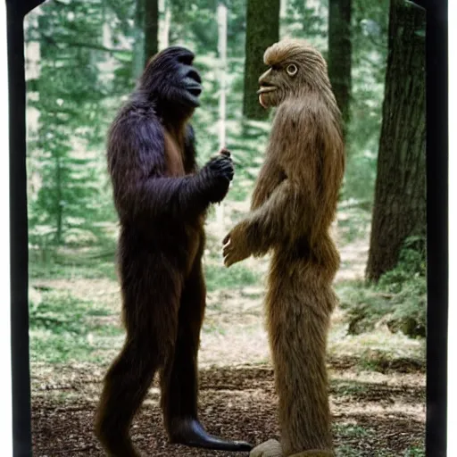 Image similar to us color footage of big foot making trade deals with joe biden, photograph, big foot, award winning photo, 3 5 mm lense, bigfoot