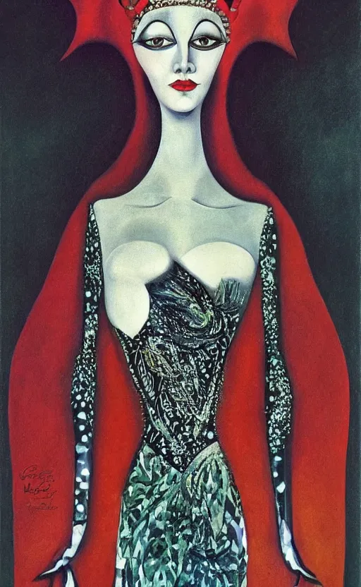 Image similar to a Hungarian portrait of a Queen, by Marcel Jankowicz, by Kay Nielsen, by Mary Blair, by Georgia o Keeffe, trending on artstation , winner,dark fantasy, tonalism