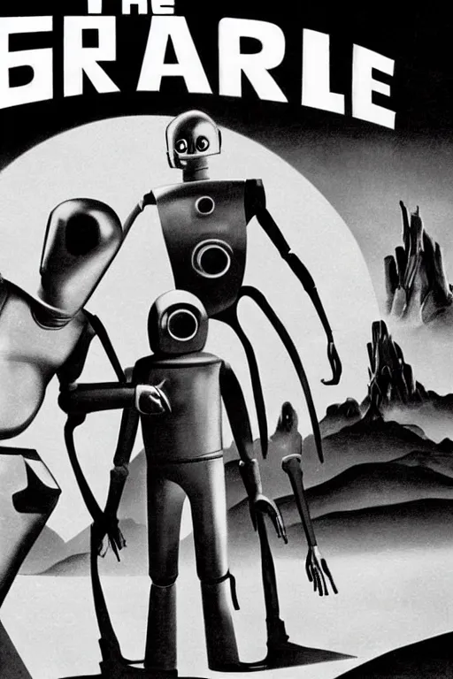 Image similar to the day the earth stood still 1 9 5 1 silver gort robot holding a black rifle gun, art work, uhd, sharp, detailed, cinematic 4 k