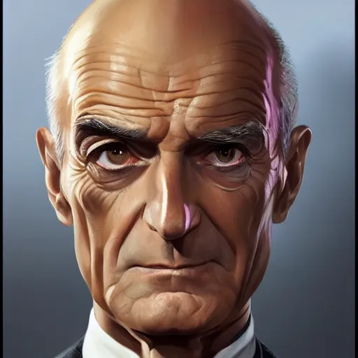 Image similar to Louis de Funès, portrait, headshot, D&D, fantasy, highly detailed, digital painting, artstation, concept art, sharp focus, illustration, art by artgerm and greg rutkowski and alphonse mucha