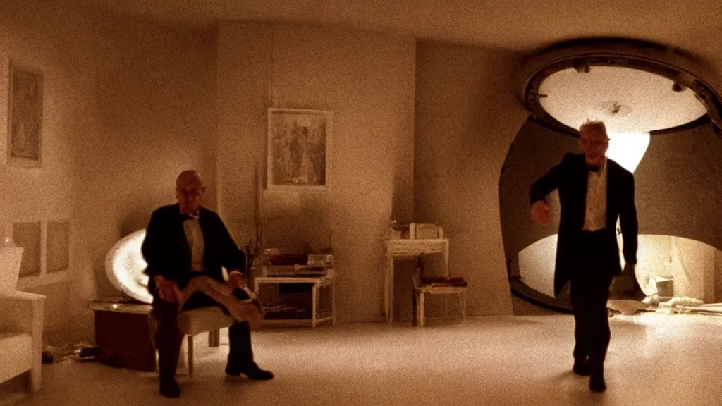 Image similar to an mri slice of james cavell in the living room, film still from the movie directed by denis villeneuve with art direction by salvador dali, wide lens