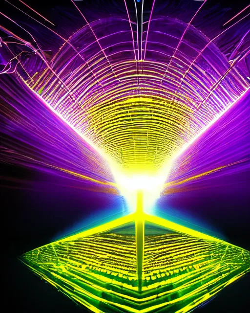 Image similar to shining beacon of light, technological singularity, supercomputer, by mitchell stuart, experimental, utopia, portals, rays of light, highly detailed, masterpiece, award winning