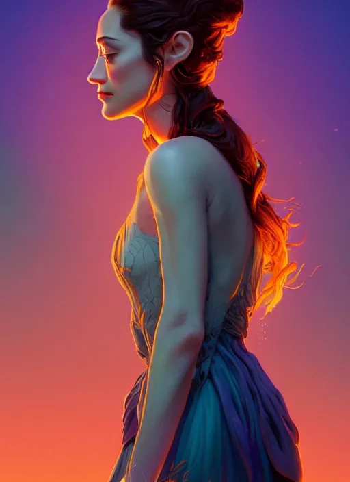 Prompt: side profile centered painted portrait, emmy rossum as a beautiful necro mancer, lord of the rings, gloomhaven, matte painting concept art, art nouveau, beautifully backlit, swirly vibrant color lines, fantastically gaudy, aesthetic octane render, 8 k hd resolution, by ilya kuvshinov and cushart krent and gilleard james