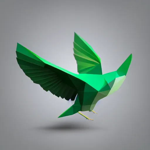 Image similar to a green dove, isometric, vector, low poly, black background, cgsociety, volumetric lighting