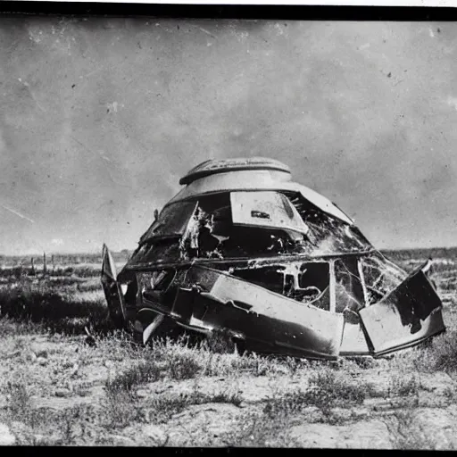 Image similar to tintype, wide view, thundra ufo crash site, team of scientists studying captured alien beings