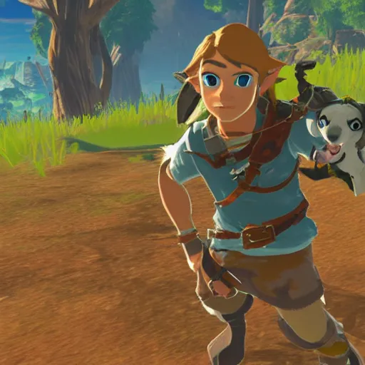 Image similar to australian shepherd with link, breath of the wild style