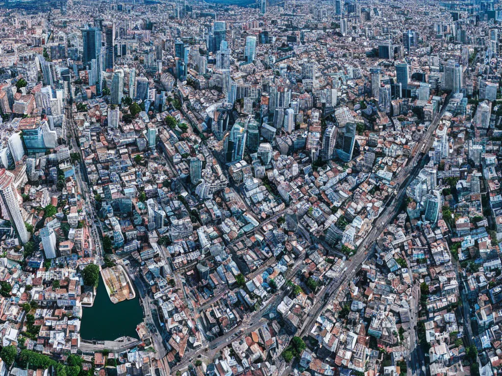 Prompt: drone view of a city 4k