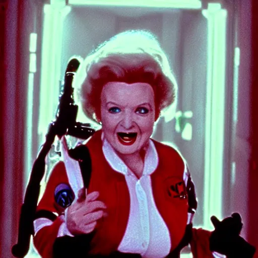 Image similar to stunning awe inspiring betty white as a ghostbuster in the movie ghostbusters, movie still 8 k hdr atmospheric lighting