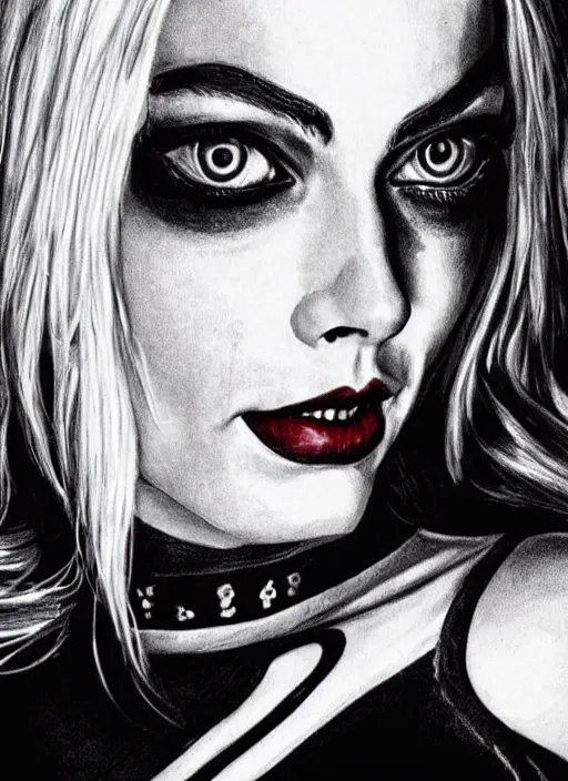 Image similar to a pencil drawing of margot robbie as harley quinn, hyper realistic, highly detailed