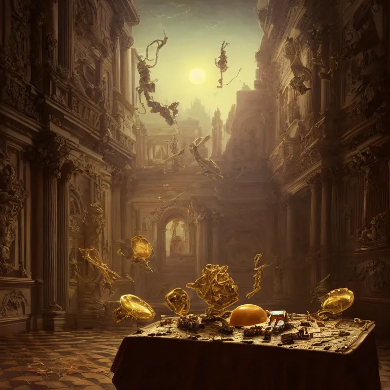 Image similar to motherboard, chip circuit, computer, dream - like atmosphere, baroque landscape painting, perfect composition, beautiful detailed intricate insanely detailed octane render trending on artstation, 8 k artistic photography, photorealistic, soft natural volumetric cinematic perfect light, chiaroscuro, award - winning photograph, masterpiece, raphael, caravaggio, greg rutkowski, beeple
