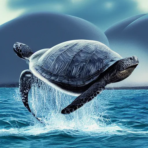 Image similar to a turtle riding a whale in the sea, 8k, digital art, photorealistic