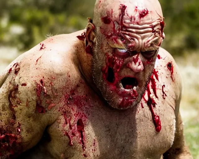 Prompt: zombie dean norris emerging from a grave, movie still, close up