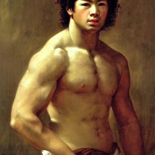 Prompt: Gladiator, muscular, asian, handsome, detailed face, correct face, painting by Jean Baptiste Greuze