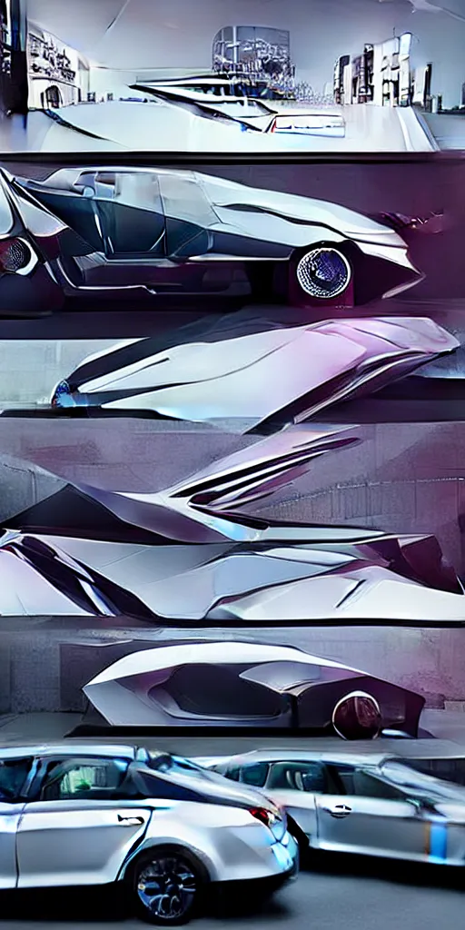 Prompt: sci-fi car zaha hadid wall structure logotype and car on the coronation of napoleon and digital billboard in the middle artwork in style of Ruan Jia Sheng Lam