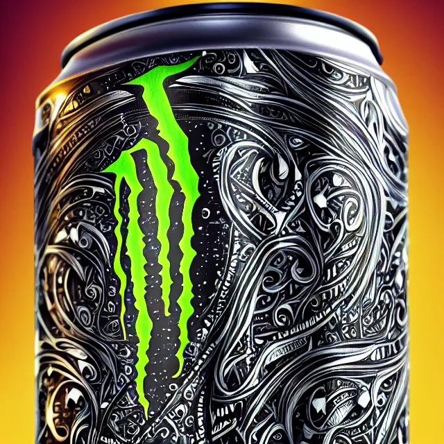 Image similar to aluminian can of monster energy drink, intricate and very very beautiful and elegant, highly detailed, digital painting, artstation, concept art, illustration