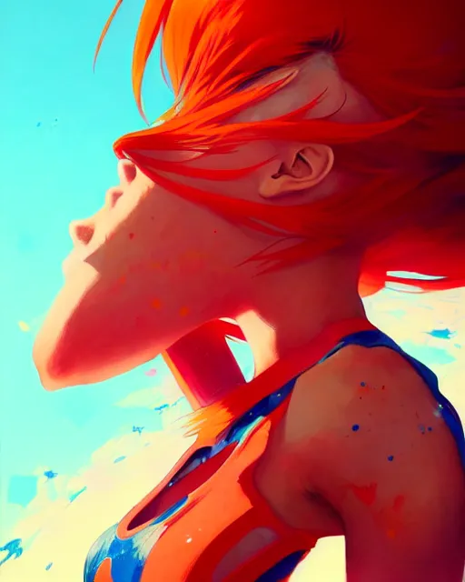 Image similar to a ultradetailed painting of a asuka langley, she is wearing a tank top by conrad roset, greg rutkowski and makoto shinkai trending on artstation