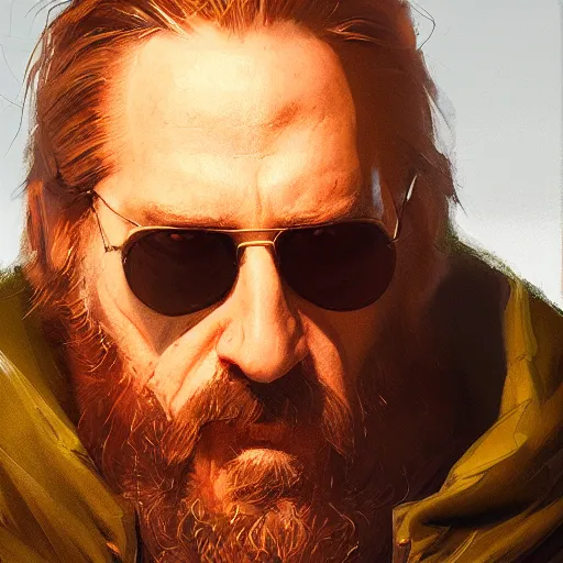 Image similar to closeup portrait of jeffrey lebowski, the dude, dramatic lighting, city background, chiaroscuro, high detail, painted by greg rutkowski, painted by igor kieryluk, painted by bobby chiu, trending on artstation