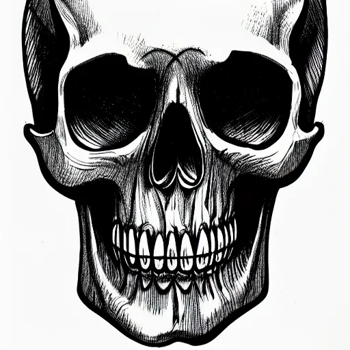 Prompt: drawing of a skull, pen, black lines, clean, white background