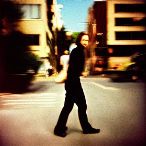 Image similar to portra 800 street photography subject blurry because it's in motion indi rock album cover