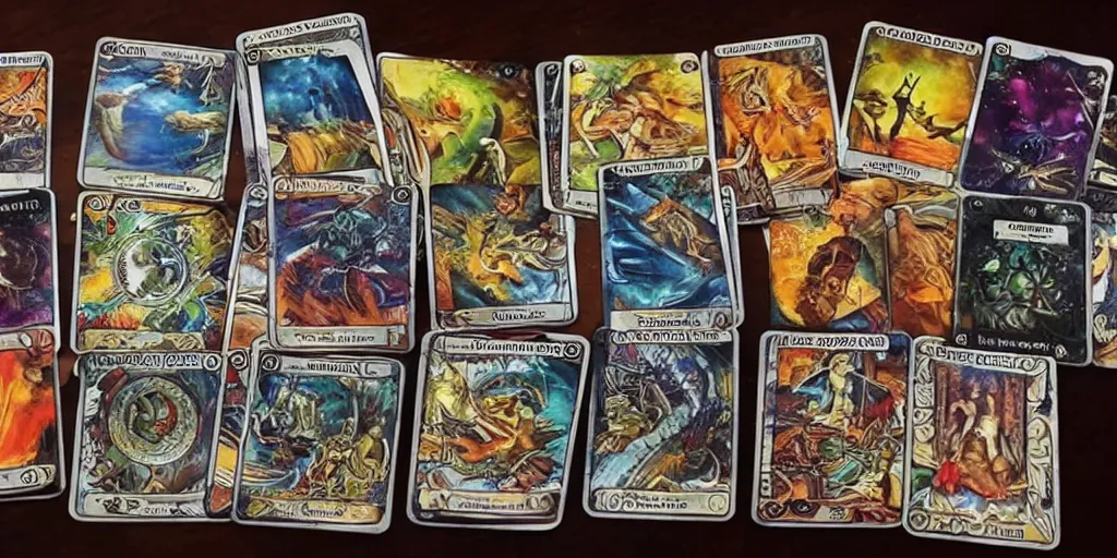 Image similar to impressive card shuffling, mtg, tarot reading, oil painting