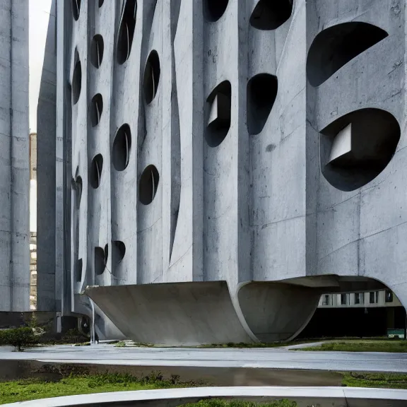 Image similar to sci fi utopian far future research facility exterior, brutalist architecture, grand scale, epic design