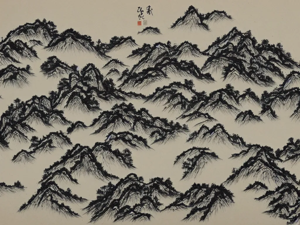 Prompt: appalachian landscape of the laurentian region, painting in traditional chinese black ink shanshui style.