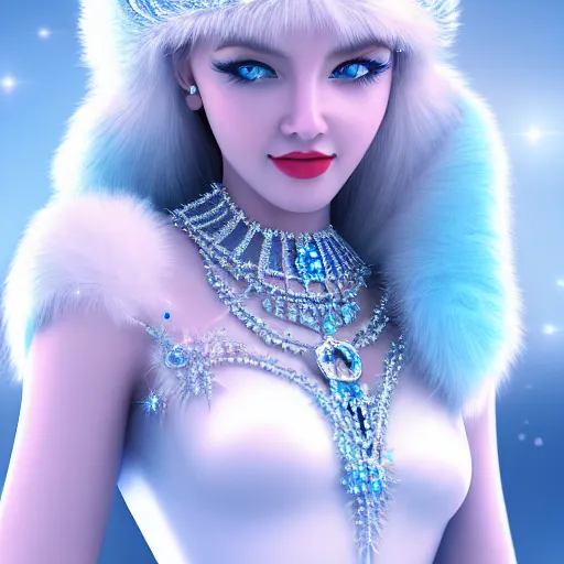 Prompt: photo of a real-life very beautiful! ice queen, highly detailed, 4k,