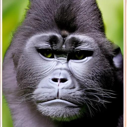 Image similar to a feline cat - gorilla - hybrid, animal photography