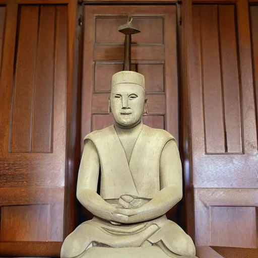 Prompt: Eastern Island Statue in courtroom, Realistic, HDR, Clear Image,