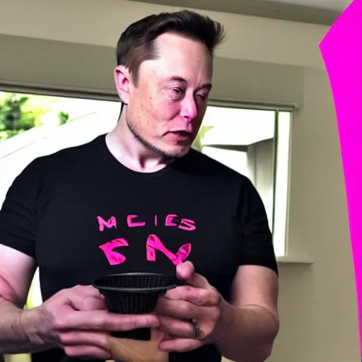 Image similar to elon musk eating a pink burger