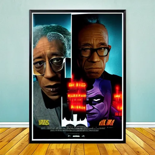 Prompt: batman versus gus fring, poster, movie poster, facing each other, side angle, imax, highly detailed