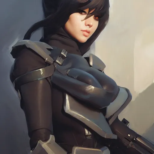 Prompt: greg manchess portrait painting of yorha type a no. 2 as overwatch character, medium shot, asymmetrical, profile picture, organic painting, sunny day, matte painting, bold shapes, hard edges, street art, trending on artstation, by huang guangjian and gil elvgren and sachin teng