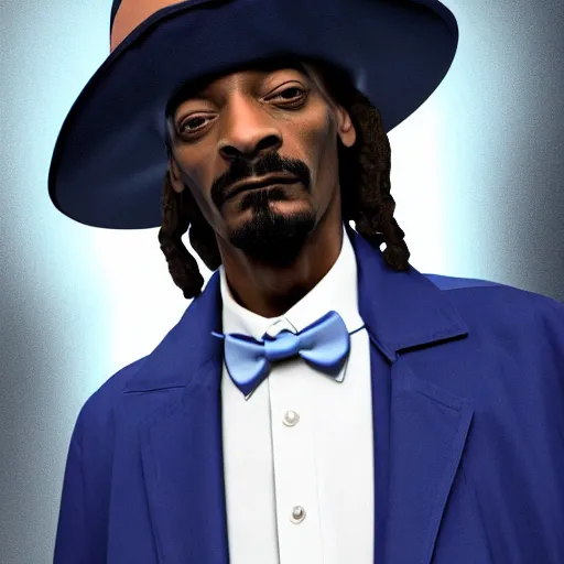 Image similar to snoop dogg as a man in a dark blue trenchcoat as the new doctor who, cinematic, volumetric lighting, f 8 aperture, cinematic eastman 5 3 8 4 film, photorealistic