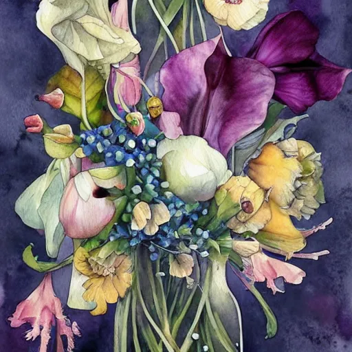 Image similar to watercolor kitchen with flowers by anna dittmann, by marco mazzoni, by stephanie law,