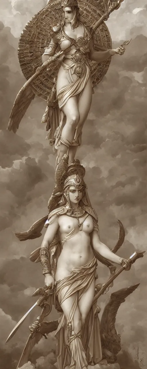 Prompt: goddess athena, highly detailed, concept art, intricate, sharp focus, einar jonsson and bouguereau