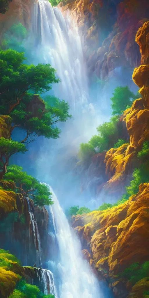 Prompt: Beautiful waterfall. Magical summer, trending on artstation, 50mm, by Noah Bradley