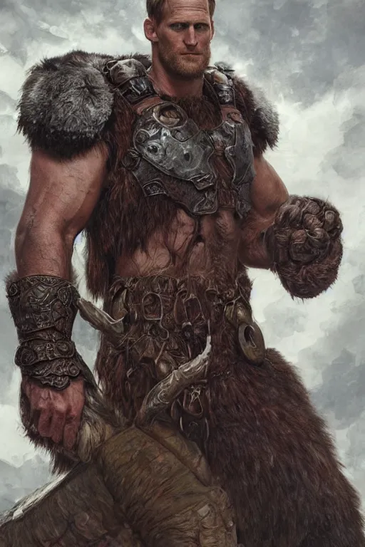 Prompt: ultra realistic illustration,, a hulking alexander skarsgard with a bear cowl, from doom and warhammer, intricate, elegant, highly detailed, digital painting, artstation, concept art, smooth, sharp focus, illustration, art by artgerm and greg rutkowski and alphonse mucha