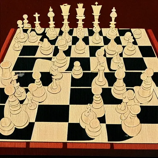 Prompt: a chessboard but the pieces are soldiers, artwork by moebius