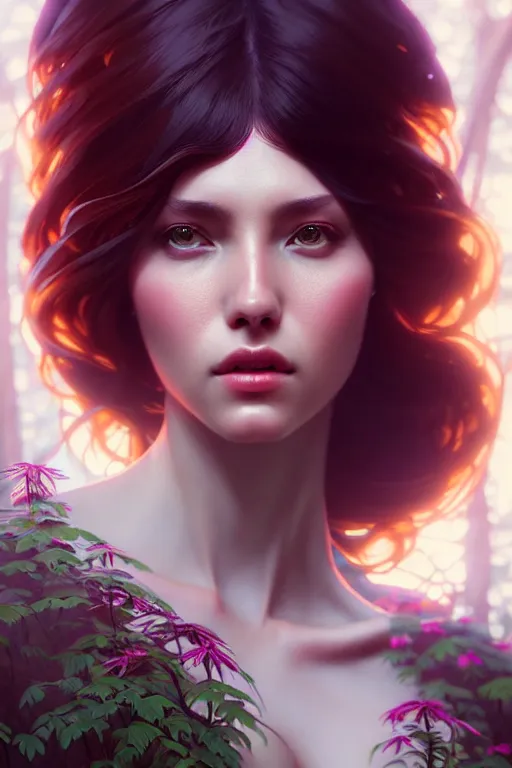 Image similar to beautiful digital painting of a stylish female forest with high detail, 8 k, stunning detail, works by artgerm, greg rutkowski and alphonse mucha, unreal engine 5, 4 k uhd