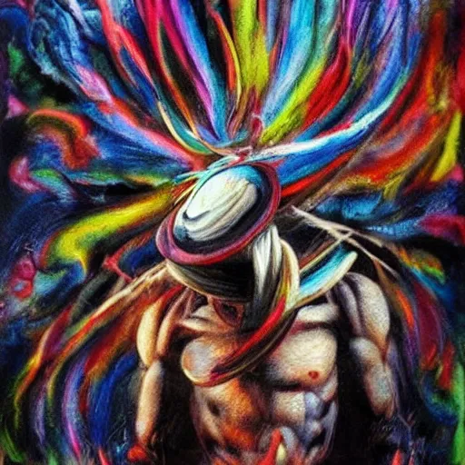 Prompt: a hat elemental, whirling energy made of hats ( dramatic, cinematic, by simon bisley )