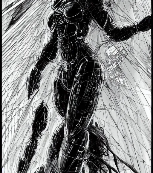 Image similar to tarkovsky scene, epic ancient tower of babylon above a woman in transparent cyber clothing, hyperrealistic, blame, manga style, drawing by tsutomu nihei, cyber world, concept art, hyper - detailed, smooth, masterpiece, epic, cinematic, high quality