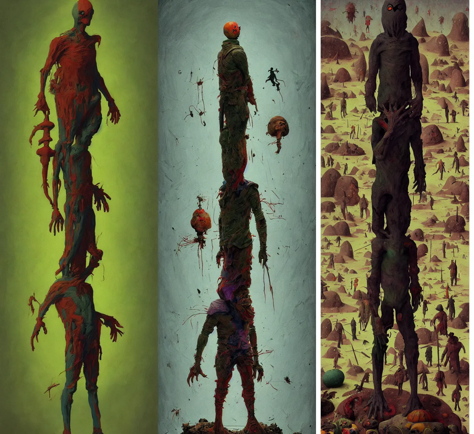 Prompt: full - body portrait surreal colorful clay fighting artstation rpg giant ghoul character concept art anatomy, action pose, very coherent and colorful high contrast masterpiece by norman rockwell franz sedlacek hieronymus bosch dean ellis simon stalenhag rene magritte gediminas pranckevicius, dark shadows, sunny day, hard lighting, reference sheet white! background